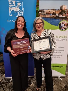 Centre Director Hana and Hessel Group CEO Tanya holding the award from North West Business Alliance